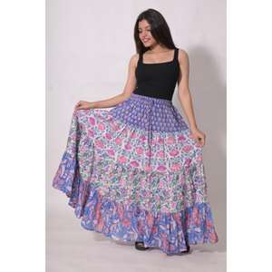 Jupe longue en coton indien imprimé au bloc, jupe maxi bohème à motifs floraux, jupe d'été faite à la main - Product Image 1