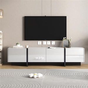Contemporary Rectangle Design TV Stand Unique Style TV Console Table in White & Black for TVs up to 80 Inches Video Provided - Product Image 2