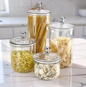 Set Of 4 Glass <b>Containers</b> With Teddy Bear Design Lid Cute <b>Kitchen</b> <b>Storage</b> Jar For Keeps Food Fresh And Protected From Moisture - Product Image 1