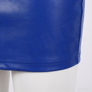 Women's Shiny Blue <b>Faux</b> <b>Leather</b> Mini <b>Skirt</b> Solid Color Pencil Short <b>Skirt</b> - Product Image 6