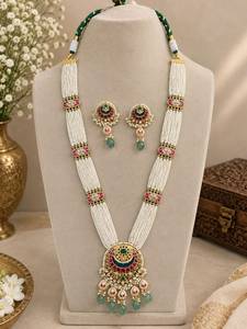 TISHYA DIAMOND Ethnic Gold Plated Alloy <b>Necklace</b> Earring <b>Set</b> Imitation <b>Pearl</b> Tassel Round Brilliant Cut Women Wedding Jewelry - Product Image 1