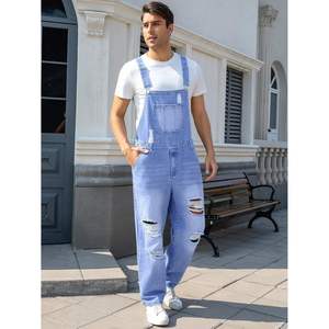 2025 hommes Hip Hop Style Denim bavoir ensemble été décontracté combinaison avec sangle réglable déchiré en détresse Jean coupe ample - Product Image 2