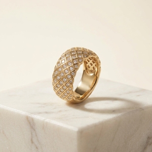 Anillo de compromiso con diseño de rombos acolchados, diamantes cultivados en laboratorio, patrón de entrelazado cruzado, banda ancha llamativa, chapado en oro, anillo de boda de lujo - Product Image 3