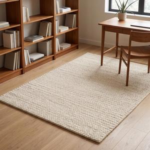 Modern Cream Ivory Solid Color Wool Anti-Slip Handwoven Braided Textured Medium Pile <b>Natural</b> Elegant Home Floor Decor Area <b>Rug</b> - Product Image 3