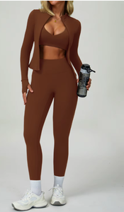 Women Solid Color Seamless Yoga Sports Bra Set Medium <b>Support</b> Long Sleeve <b>Crop</b> <b>Top</b> With High Waist Leggings For Fitness Yoga - Product Image 2