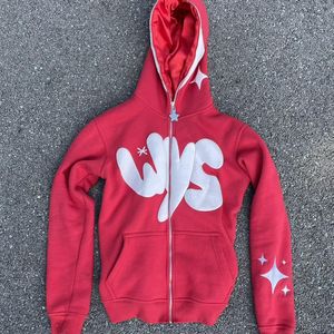 เสื้อฮู้ดดี้พิมพ์ลายพัฟฟ์สีแดงและสีขาวสำหรับผู้ชายแบบสั่งทำพิเศษ - Product Image 1