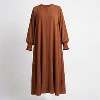 Vestido Abaya Midi de Manga Larga para Mujer, Color Sólido, Cuello Regular, Algodón/Poliéster, Elástico en 4 Direcciones, Antiarrugas, Modesto