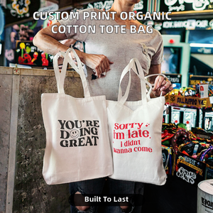 Sacs de shopping pliables en toile de coton biologique avec logo imprimé personnalisé multicolore, poignées de longueur de main, bandoulière, petit format - Product Image 2