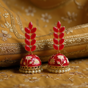 JeweleMarket Premium Floral Jhumka Dangle <b>Earrings</b> Beads Zinc Alloy Gold Plated Crystal Rhinestone Ethnic Style Wedding Occasion - Product Image 3