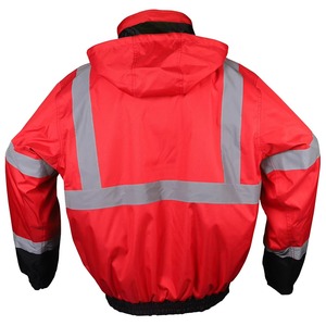 Hi Vis Reflective <b>Waterproof</b> Hooded Work <b>Jacket</b> Men <b>Red</b> Black Color Blocking With Pockets Zipper Closure Winter Wear - Product Image 2