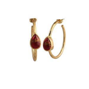 Rubí Mohave piedra preciosa hecha a mano chapado en oro forma de pera pendientes de aro elegante declaración joyería moda Stud pendientes al por mayor - Product Image 1