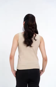 Camiseta sin mangas beige para mujer, lisa, con logo personalizado, suave, elástica, informal, ajustada, tipo chaleco, venta al por mayor OEM - Product Image 2