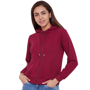Sudadera con capucha y cremallera para mujer, color sólido, manga larga, tejido de algodón, transpirable, ropa informal de otoño - Product Image 1