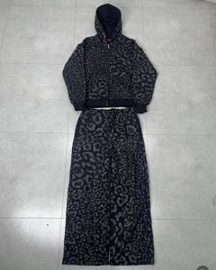 Women Leopard Print Tracksuit Set Hooded Sweatshirt Full Length <b>Pants</b> Casual Style 100% Polyester Breathable Midweight - Product Image 1