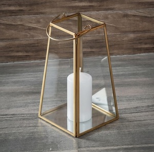Modern <b>Gold</b> Glass Candle Holder <b>Lantern</b> Luxury Geometric Candle Stand for Home Decor - Product Image 1
