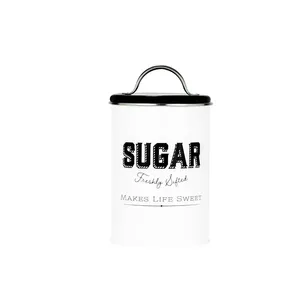 Vintage farmhouse white metal kitchen <b>canister</b> with airtight lid ideal for storing flour rice <b>sugar</b> pasta <b>and</b> <b>tea</b> - Product Image 2