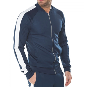 Chaqueta Deportiva Azul Marino para Hombre, Manga Larga, con Cierre, Franjas Laterales Blancas, Diseño Deportivo, Corte Regular, Poliéster - Product Image 1