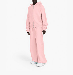 Wholesale High Quality <b>Men</b> Oversized Hooded Zipper <b>Sweatshirt</b> Solid <b>Pink</b> Cotton Fleece Heavyweight Hoodie Streetwear - Product Image 3