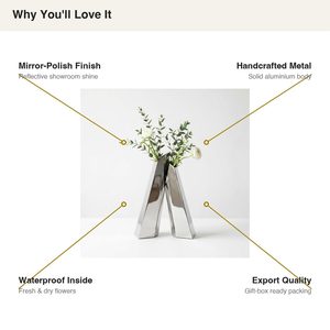 Jarrón de Flores Hecho a Mano de Latón y Acero, 26 cm, Plateado Pulido Espejo, Diseño de Fragmentos, Centro de Mesa para Hogar/Hotel/Bodas - Product Image 6