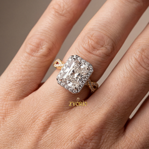 Anillo de Compromiso con Halo de Diamantes Cultivados en Laboratorio, Corte Radiante, 3.03 CT, con Diamantes Laterales en Halo, Anillo de Boda de Plata 925 de Lujo - Product Image 3