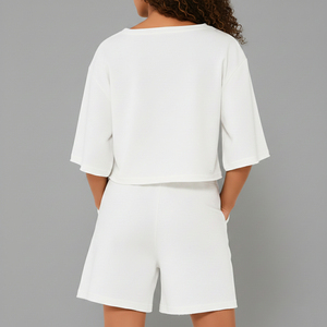 2026 Exclusive Summer Casual Streetwear Top Shorts <b>Set</b> Ladies Spandex/Cotton Blend <b>Knitted</b> Fabric Vintage Embroidery Quick Dry - Product Image 2