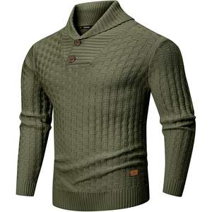 2025 suéter de punto ajustado XXL para hombre, suéter informal con cuello chal, textura de botón, suéteres de Color sólido a la moda de otoño, suministro ODM - Product Image 4