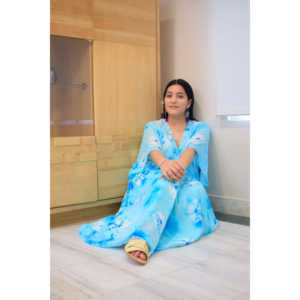ชุดเดรสคาฟทันสีฟ้าคอรัลลายมัดย้อม ระบายอากาศได้ดี ทรงหลวม ไซส์ XS สำหรับใส่พักผ่อน - Product Image 3