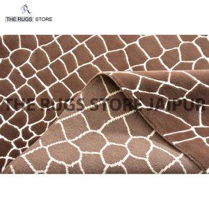 Tapis en laine marron noué à la main, motif pavés organiques moderne, tapis persan à poils ras pour salon et hôtel - Product Image 5