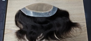 Prótesis Capilar de Cabello Humano Remy Indio con Ondas Naturales y Ondas Profundas, con Base de Encaje y PU, con Parte Central, para Hombres - Product Image 3