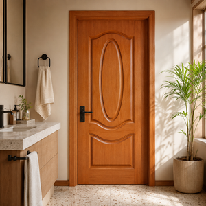Puerta Interior Moderna de Madera Sólida con Diseño de Panel Arqueado para Baño de Villa, Superficie Acabada Decorada, Apertura Manual - Product Image 2