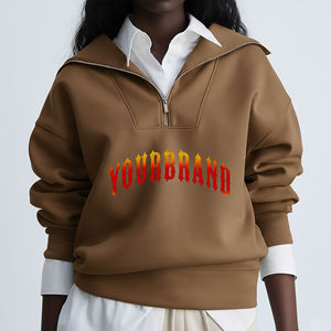 Sudadera con capucha de invierno para mujer, extragrande, de color liso, con cremallera de cuarto, con logotipo bordado personalizado, de ajuste holgado y peso pesado, al por mayor - Product Image 1