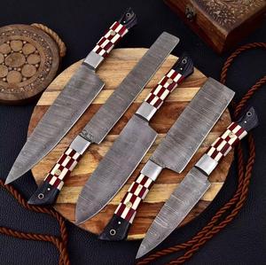 Cuchillos de chef de Damasco de 5 piezas, hechos a mano, de alta calidad, diseño estadounidense, con mango personalizado, para usos múltiples y ecológicos. - Product Image 3