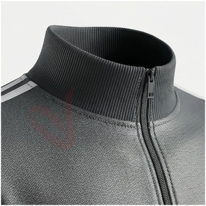 Ensemble de survêtement gris pour homme, manches longues, col montant, fermeture éclair sur le devant, couleur unie, coupe sportive, coupe régulière, vêtements d'automne - Product Image 4