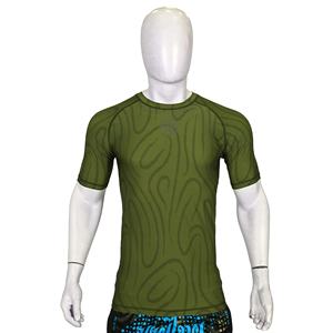 ตัวป้องกันผดผื่นแขนสั้นผ้าโพลีเอสเตอร์ผ้าสแปนเด็กซ์แบบต่อสู้ (BJJ) ขายส่งโลโก้ตามสั่ง - Product Image 1