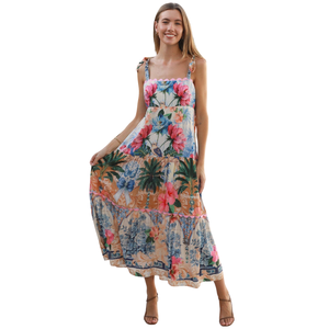 Vestido largo con estampado floral para mujer, vestido de verano con cuello cuadrado y manga corta - Product Image 4