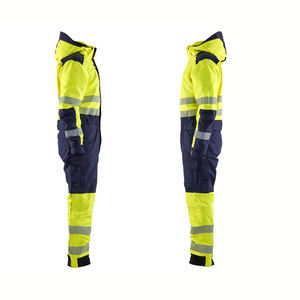 Combinaison de travail haute visibilité pour homme, bleu marine et jaune, en polyester, uniforme de sécurité réfléchissant avec bandes pour usage industriel - Product Image 5