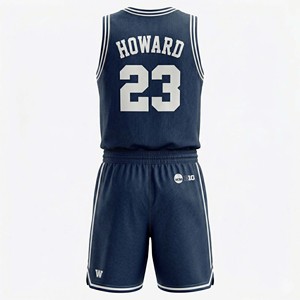 Ensemble d'uniformes de basketball classiques personnalisés de haute qualité pour hommes, maillot et short en maille épaisse bleue - Product Image 6