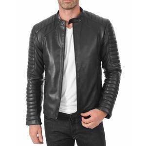 Men's Onyx Black Leather <b>Biker</b> <b>Jacket</b> - Product Image 2