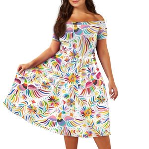 ชุดเดรสผู้หญิงพิมพ์ลายดอกไม้พื้นเมืองเม็กซิกันแบบเปิดไหล่ ขายส่งจากโรงงาน ชุดเดรสลายดอกไม้เม็กซิกัน - Product Image 4