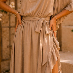 Abito Lungo Monospalla Boho da Donna in Raso di Poliestere Intrecciato Traspirante Anti-Pilling - Product Image 6