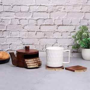 Ensemble de 6 dessous-de-verre en bois faits à la main, avec support en bois, par Universal Overseas - Product Image 2