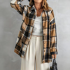 Oferta especial en Temu: Chaqueta camisa a cuadros de moda para mujer, manga larga, con botones, cuello de solapa, corte holgado, para uso diario. - Product Image 6