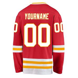 Maillot de hockey sur glace rouge personnalisé pour homme, col en V, logo des équipes sublimé, manches longues, vêtements en polyester respirant - Product Image 5