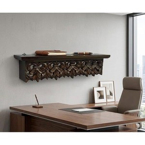 Sheesham Wood <b>Floating</b> Wall <b>Shelf</b> - Hand-Carved Jali <b>Bracket</b> Design Wholesale - Product Image 4