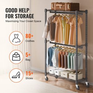 Heavy Duty Double Hanging Rods <b>Clothes</b> Rack Bottom Top <b>Storage</b> Tier with Rolling Feature for Garment <b>Storage</b> - Product Image 5