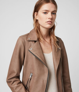Women Shearling Lined Biker Coat Zipper Stand Collar Breathable Outerwear for Autumn - Product Image 4