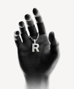 R Letter Pendant Charm Rhodium Plated Alloy Emerald Cut Diamond Channel Setting Hiphop Style Unisex Gift - Product Image 2