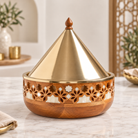 Casserole de luxe en bois avec couvercle conique en acier inoxydable, motif ajouré arabe, diamètre 24 cm, isolée, écologique, durable, multi-usage