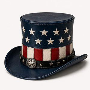 Sombrero de cuero patriótico hecho a mano de primera calidad, estilo rodeo occidental con estrellas y rayas. - Product Image 2