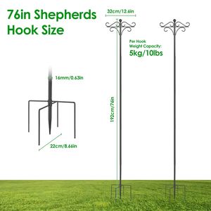 2-Packs Heavy Duty Double Shepherds <b>Hook</b> 4 Adjustable Height Bird Feeder <b>Pole</b> with 5 Prong Base Garden Hanging Basket Accessory - Product Image 6